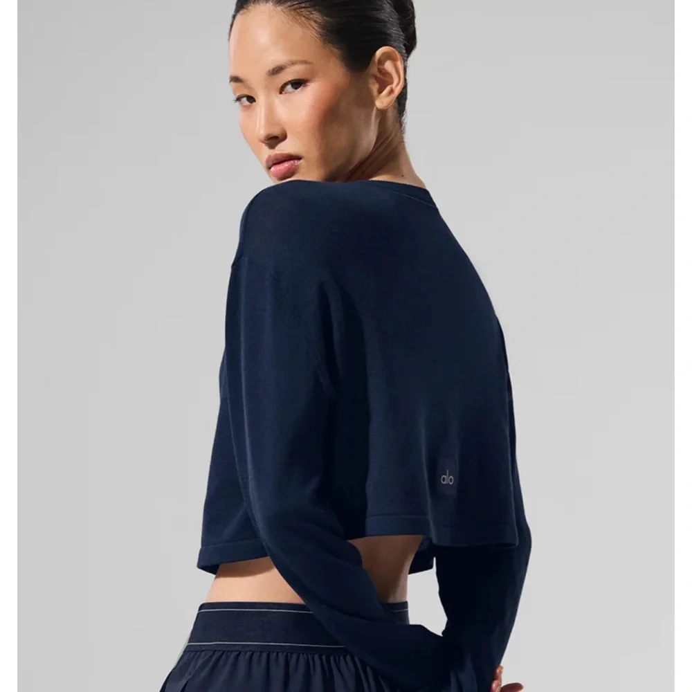 Alo Yoga Supernatural Navy Cropped Sweater Cardigan Small